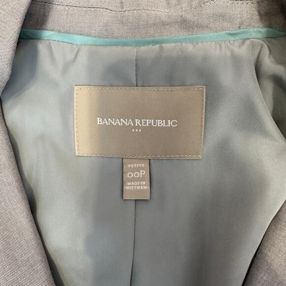 Banana Republic Jacket Women 00 Petite Gray 3/4 Sleeve Single Breasted Blazer - Picture 5 of 7